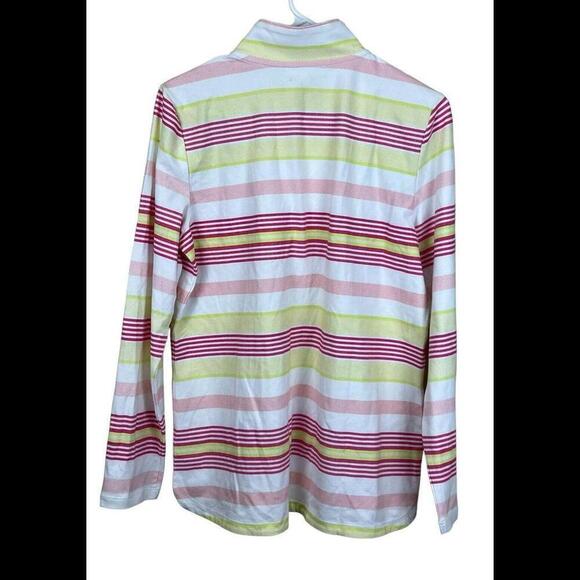 Talbots Hello Saturday Women Mock Zip Neck Pullover Size M Medium Striped‎ - Picture 2 of 3